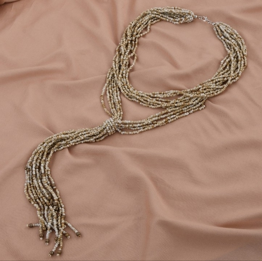 NEW Light Brown Ceramic Multi Strand Beaded Necklace 22"